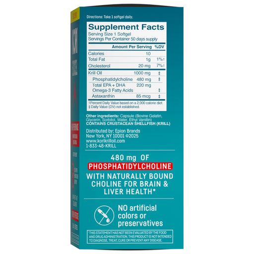 Kori Krill Oil  Omega-3 Excel 1000mg, 50 ct