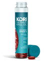 A bottle of Kori Krill Oil softgels 800mg 90ct next to a pill.