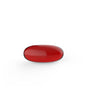 A closeup of a red kori krill oil pill.
