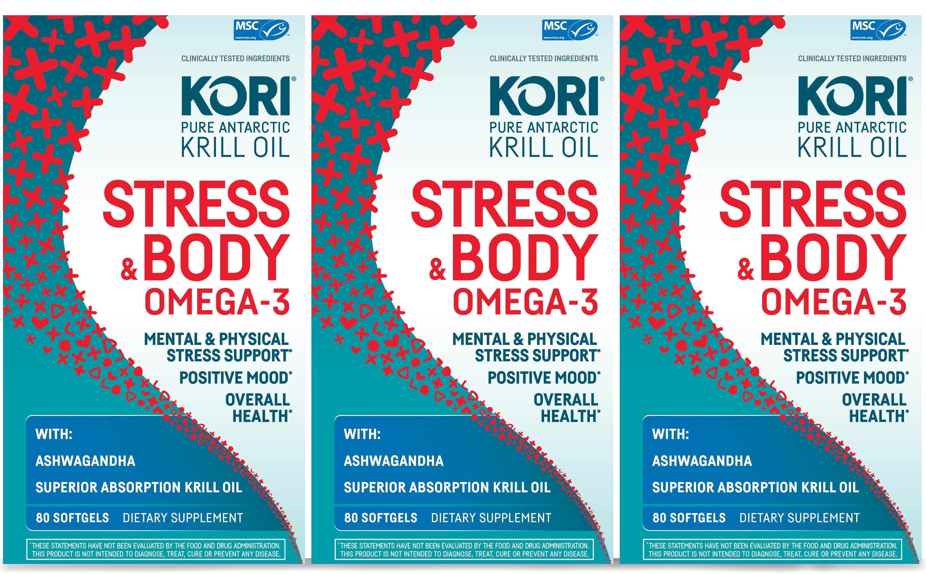 Stress Body Ashwagandha Omega 3 3 Pack 240 CT Kori Krill Oil